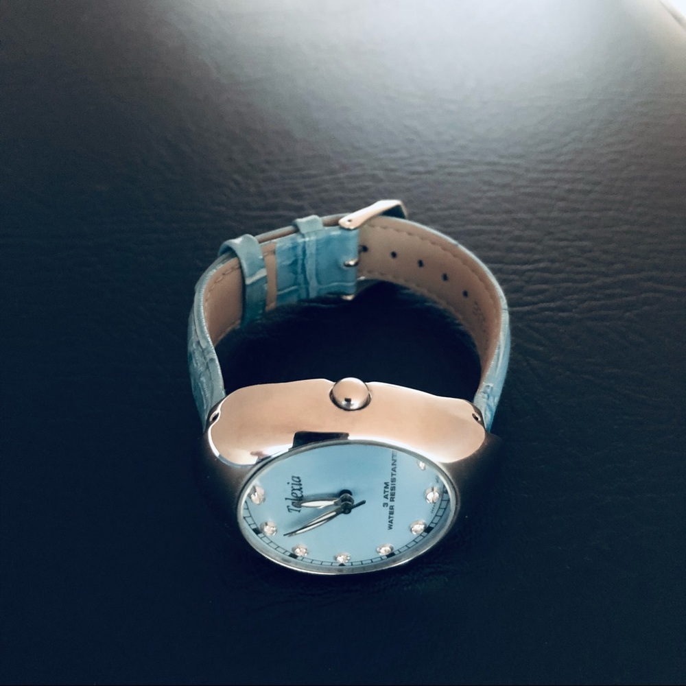 Talexia Rhinestone Blue Faced Watch Leather Strap